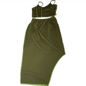 Green two piece outfit/ skirt and shirt.